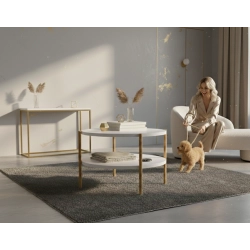 STOLIK KAWOWY z Drewna Litego Dębowego Blat Biały Płyta MDF  STK-938