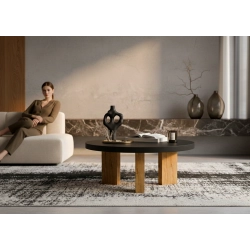 STOLIK KAWOWY z Drewna Litego Dębowego Blat Czarny Płyta MDF  STK-933