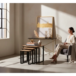 KOMPLET STOLIKÓW KAWOWY 3 w 1 DREWNO DĄB LITE I STAL STK-150