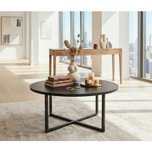 STOLIK KAWOWY Metalowy Blat Czarny Płyta MDF  STK-926