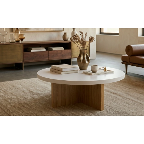 STOLIK KAWOWY z Drewna Litego Dębowego Blat Biały Płyta MDF  STK-931