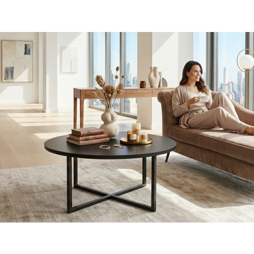 STOLIK KAWOWY Metalowy Blat Czarny Płyta MDF  STK-926