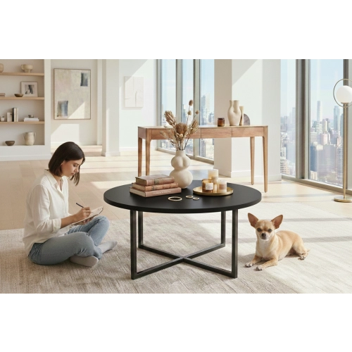 STOLIK KAWOWY Metalowy Blat Czarny Płyta MDF  STK-926