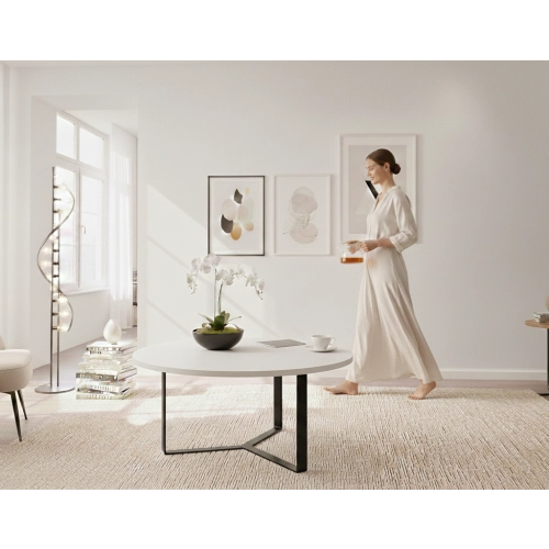 STOLIK KAWOWY Metalowy Blat Biały Płyta MDF  STK-922