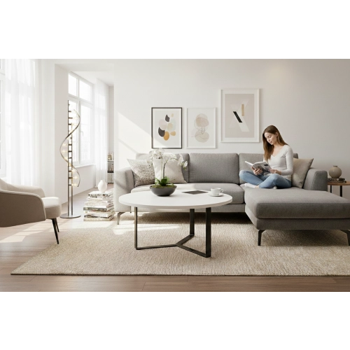 STOLIK KAWOWY Metalowy Blat Biały Płyta MDF  STK-922