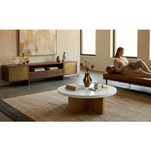 STOLIK KAWOWY z Drewna Litego Dębowego Blat Biały Płyta MDF  STK-931