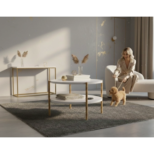 STOLIK KAWOWY z Drewna Litego Dębowego Blat Biały Płyta MDF  STK-938