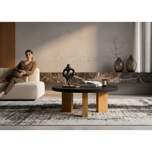 STOLIK KAWOWY z Drewna Litego Dębowego Blat Czarny Płyta MDF  STK-933