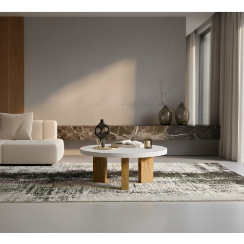 STOLIK KAWOWY z Drewna Litego Dębowego Blat Biały Płyta MDF  STK-934