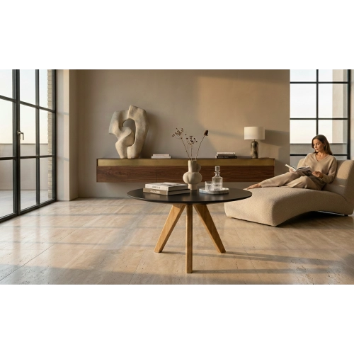 STOLIK KAWOWY z Drewna Litego Dębowego Blat Czarny Płyta MDF  STK-936