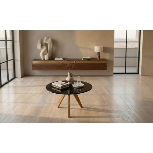 STOLIK KAWOWY z Drewna Litego Dębowego Blat Czarny Płyta MDF  STK-936