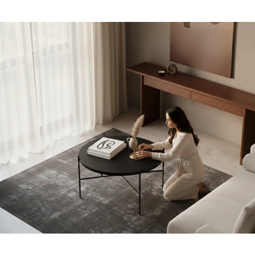 STOLIK KAWOWY Metalowy Blat Czarny Płyta MDF  STK-929