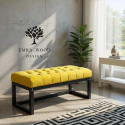 Ławeczka Pufa Pikowana Żółcień Cytrynowa Guzik Tapicerowany LPP-2 Rozmiary od 50 cm do 200 cm