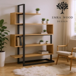 REGAŁ NA KSIĄŻKI METALOWE DREWNO LITE DĄB JESION OLCHA RNK-101