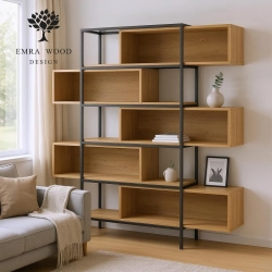 REGAŁ NA KSIĄŻKI METALOWE DREWNO LITE DĄB JESION OLCHA RNK-100