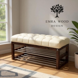 Ławeczka Pufa Pikowana Ekoskóra Ecru Guzik Tapicerowany LPP-5 Rozmiary od 50 cm do 200 cm