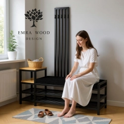 Ławka Do Przedpokoju Z Wieszakiem Metalowa Siedzisko Czarny Tapicerowane Stal LMW-13