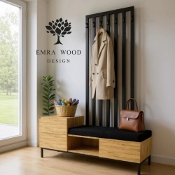 Szafka z Wieszakiem Siedzisko Tapicerowane Czarny SGM-3