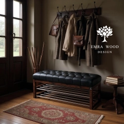 Ławeczka Pufa Pikowana Ekoskóra Czarny Guzik Tapicerowany LPP-5 Rozmiary od 50 cm do 200 cm