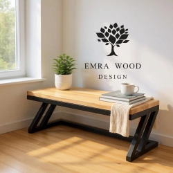 Ławka Metalowa Loft Siedzisko Drewno Lite Olcha LM-47 Rozmiary od 50 cm do 200 cm