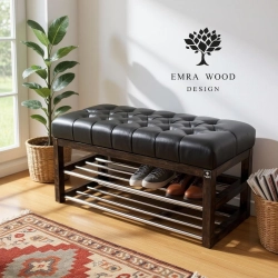 Ławeczka Pufa Pikowana Ekoskóra Czarny Guzik Tapicerowany LPP-5 Rozmiary od 50 cm do 200 cm