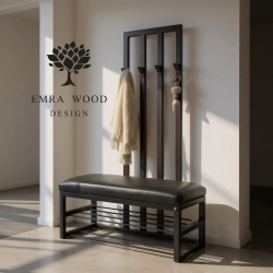 Ławka Metalowa Tapicerowana Czarny Ekoskóra z Wieszakiem LGM-218 Rozmiary od 50 cm do 200 cm