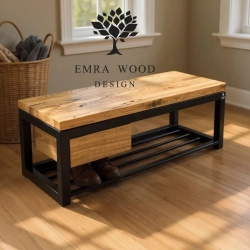 Ławka Metalowa Loft Siedzisko Drewno Lite Dąb LM-4 Rozmiary od 50 cm do 200 cm