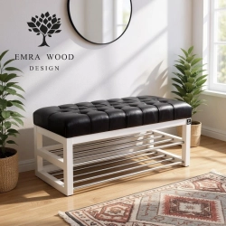 Ławeczka Pufa Pikowana Ekoskóra Czarny Guzik Tapicerowany LPP-5 Rozmiary od 50 cm do 200 cm