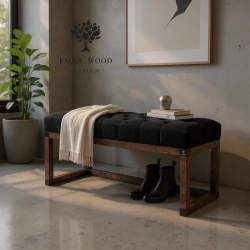 Ławeczka Pufa Pikowana Czarna Guzik Kryształ LPP-2 Rozmiary od 50 cm do 200 cm