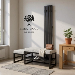 Ławka Do Przedpokoju Z Wieszakiem Metalowa Siedzisko Szary Tapicerowane Stal LMW-14