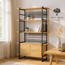 REGAŁ NA KSIĄŻKI METALOWE DREWNO LITE DĄB JESION OLCHA RNK-121