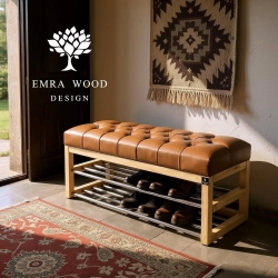 Ławeczka Pufa Pikowana Ekoskóra Cappucino Guzik Tapicerowany LPP-5 Rozmiary od 50 cm do 200 cm