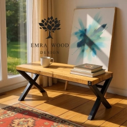 Ławka Metalowa Loft Siedzisko Drewno Lite DĄB LM-1 Rozmiary od 50 cm do 200 cm