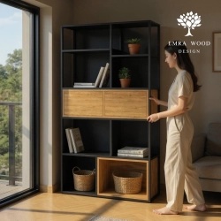 REGAŁ NA KSIĄŻKI METALOWE DREWNO LITE DĄB JESION OLCHA RNK-174