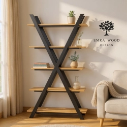 REGAŁ NA KSIĄŻKI METALOWE DREWNO LITE DĄB JESION OLCHA RNK-119