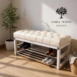 Ławeczka Pufa Pikowana Ekoskóra Biały Guzik Tapicerowany LPP-5 Rozmiary od 50 cm do 200 cm