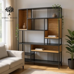 REGAŁ NA KSIĄŻKI METALOWE DREWNO LITE DĄB JESION OLCHA RNK-153