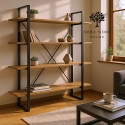 REGAŁ NA KSIĄŻKI METALOWY DREWNO LITE DĄB JESION OLCHA RNK-10