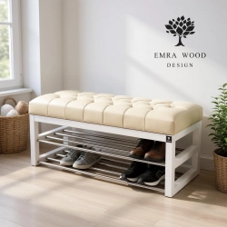 Ławeczka Pufa Pikowana Ekoskóra Ecru Guzik Tapicerowany LPP-5 Rozmiary od 50 cm do 200 cm