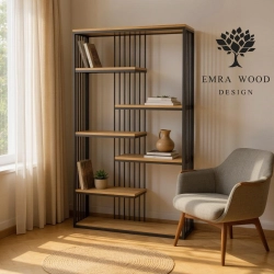 REGAŁ NA KSIĄŻKI METALOWE DREWNO LITE DĄB JESION OLCHA RNK-102