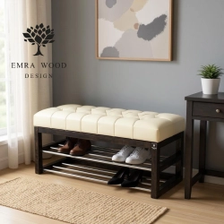 Ławeczka Pufa Pikowana Ekoskóra Ecru Guzik Tapicerowany LPP-5 Rozmiary od 50 cm do 200 cm