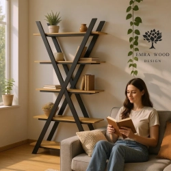 REGAŁ NA KSIĄŻKI METALOWE DREWNO LITE DĄB JESION OLCHA RNK-119