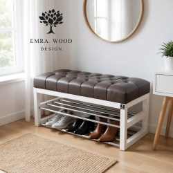 Ławeczka Pufa Pikowana Ekoskóra Brąz Guzik Tapicerowany LPP-5 Rozmiary od 50 cm do 200 cm