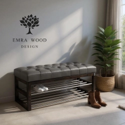 Ławeczka Pufa Pikowana Ekoskóra Grafit Guzik Tapicerowany LPP-5 Rozmiary od 50 cm do 200 cm