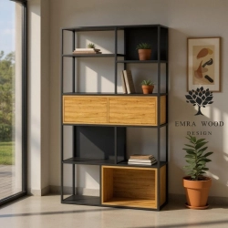 REGAŁ NA KSIĄŻKI METALOWE DREWNO LITE DĄB JESION OLCHA RNK-105