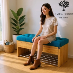 Ławka Szafka Pufa Pikowane Siedzisko Turkus LPS-3 Rozmiary od 50 cm do 200 cm