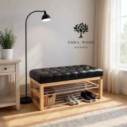 Ławeczka Pufa Pikowana Ekoskóra Czarny Guzik Tapicerowany LPP-5 Rozmiary od 50 cm do 200 cm