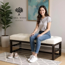 Ławeczka Pufa Pikowana Ekoskóra Biały Guzik Tapicerowany LPP-5 Rozmiary od 50 cm do 200 cm