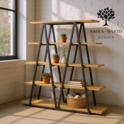 REGAŁ NA KSIĄŻKI METALOWE DREWNO LITE DĄB JESION OLCHA RNK-118