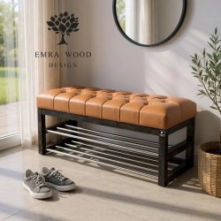 Ławeczka Pufa Pikowana Ekoskóra Cappucino Guzik Tapicerowany LPP-5 Rozmiary od 50 cm do 200 cm